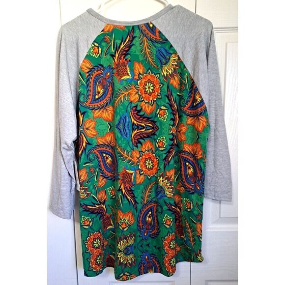 Lularoe 2XL Randy Top Gray Raglan Sleeve Multicolor Floral Print Body New w/Tags - Picture 3 of 7